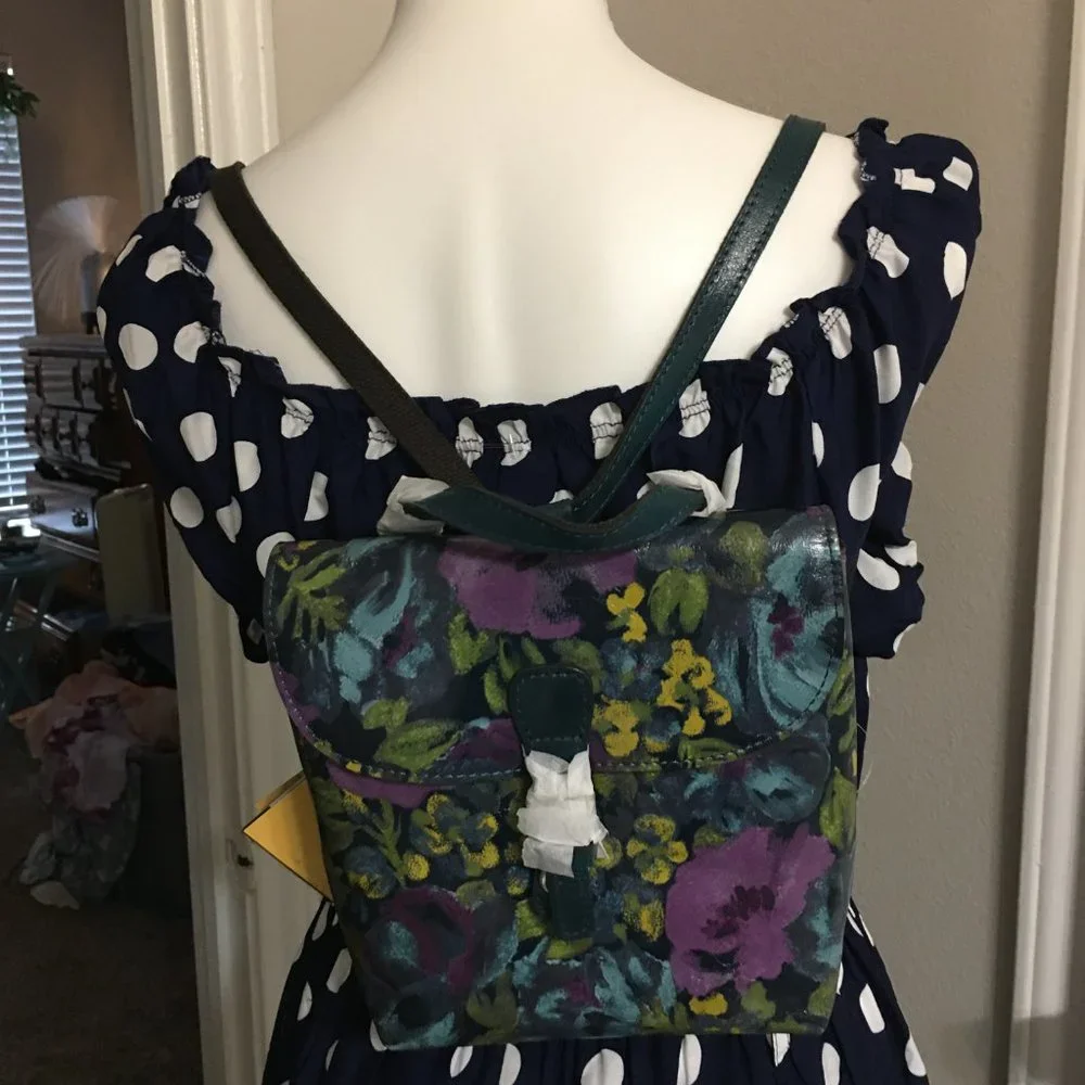 Vatoni Patricia Nash Blue Leather Floral Backpack - w dust bag